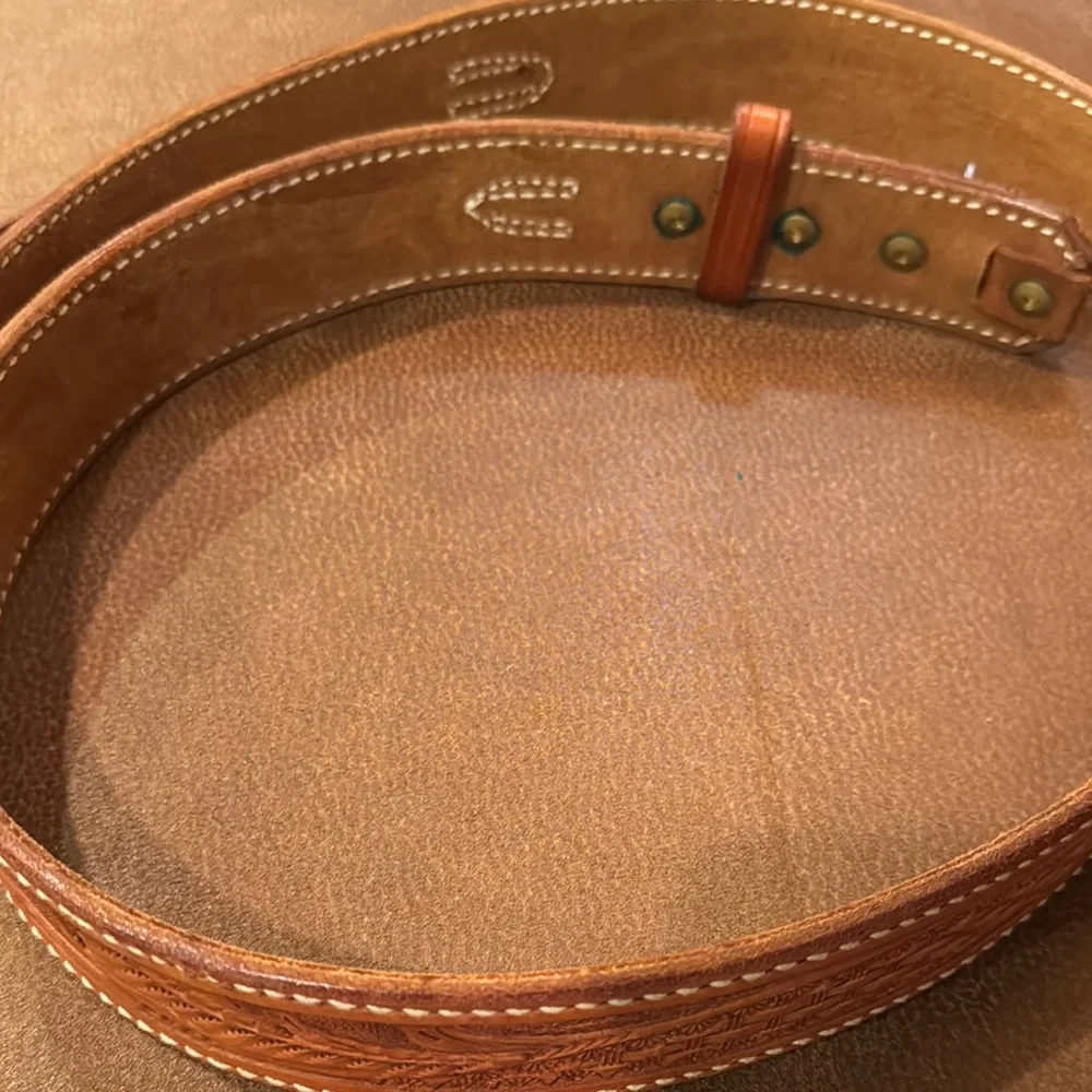 Rod Kibler Embossed Leather Belt with Stitching EUC